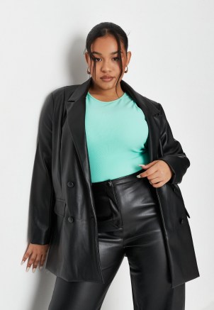 MISSGUIDED plus size black faux leather oversized blazer ~ womens casual on trend double breasted jackets