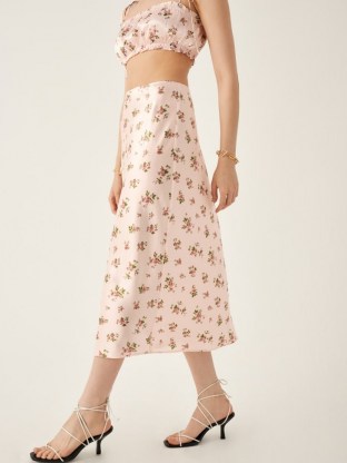REFORMATION Pratt Skirt in Audrey ~ pink floral silk charmeuse fabric skirts