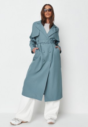 MISSGUIDED premium teal covered buckle trench coat ~ womens classic belted coats