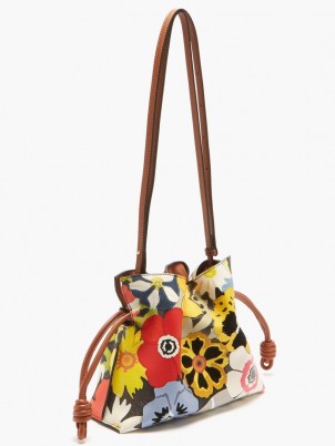 LOEWE Flamenco pansy-print mini leather clutch bag / small floral shoulder bags / feminine drawstring handbags