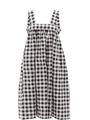 COMME DES GARÇONS GIRL Gathered gingham cotton-dobby pinafore dress / womens check print pinafores / black and white checked dresses - flipped