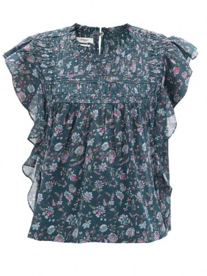 ISABEL MARANT ÉTOILE Layona cap-sleeve floral-print cotton top ~ feminine flutter sleeve boho tops - flipped