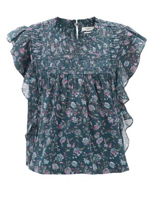 ISABEL MARANT ÉTOILE Layona cap-sleeve floral-print cotton top ~ feminine flutter sleeve boho tops