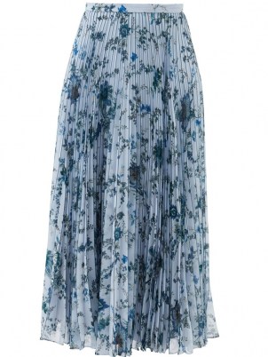ERDEM Nesrine pleated Hogarth-print voile midi skirt in blue ~ floral skirts - flipped
