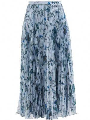 ERDEM Nesrine pleated Hogarth-print voile midi skirt in blue ~ floral skirts