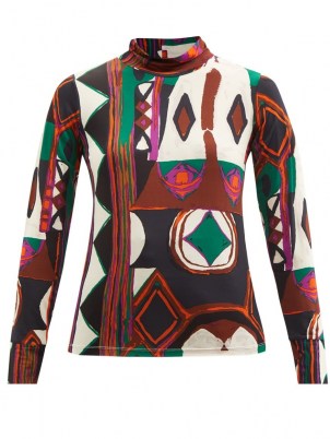 COLVILLE Polo abstract-print jersey top ~ womens long sleeve vintage inspired printed tops