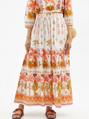 LE SIRENUSE, POSITANO Saskia Winter Garden-print cotton-poplin skirt / white and orange print summer maxi skirts