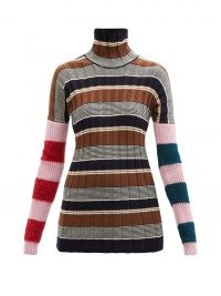 COLVILLE Striped virgin wool-blend ribbed sweater / womens colour block high roll neck sweaters