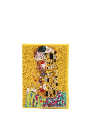OLYMPIA LE-TAN The Kiss embroidered book clutch ~ Gustave Klimt inspired occasion bags ~ art becomes fashion ~ women’s yellow tone evening event accessories - flipped