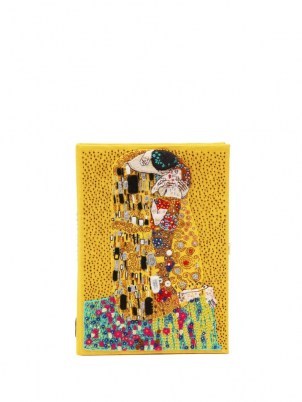 OLYMPIA LE-TAN The Kiss embroidered book clutch ~ Gustave Klimt inspired occasion bags ~ art becomes fashion ~ women’s yellow tone evening event accessories
