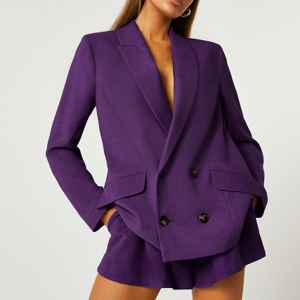 RIVER ISLAND Purple double breasted oversized blazer ~ womens on trend blazers ~ women’s fashionable jackets - flipped
