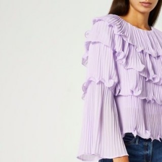 RIVER ISLAND Purple pleated layered blouse top ~ ruffle detail blouses ~ wide flute sleeve tops