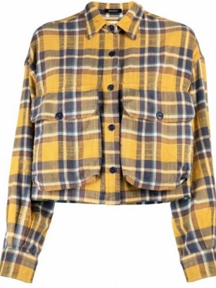 R13 plaid-check cropped shirt yellow/blue / checked crop hem cotton shirts - flipped