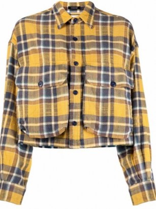 R13 plaid-check cropped shirt yellow/blue / checked crop hem cotton shirts