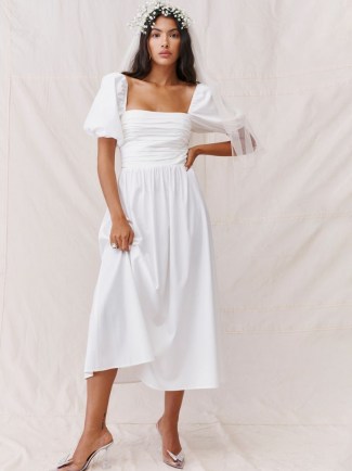 Reformation Rachelle Dress | white fit and flare puff sleeve dresses | romantic fashion - flipped