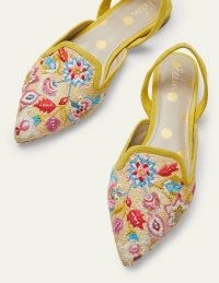BODEN Raffia Embroidered Flats – Natural / floral slingbacks / women’s flat pointed toe shoes