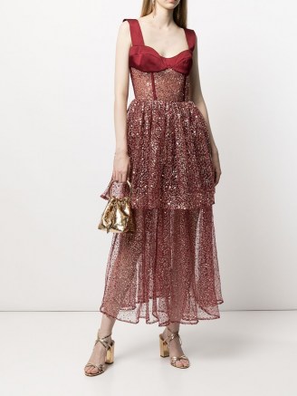 RASARIO sequin-embellished sleeveless dress in wine red – semis sheer sequinned occasion dresses – fitted bodice event wear
