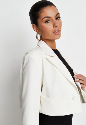 MISSGUIDED recycled cream tailored crop blazer ~ womens fashionable cropped blazers - flipped