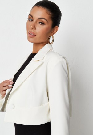 MISSGUIDED recycled cream tailored crop blazer ~ womens fashionable cropped blazers