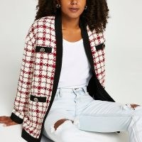 RIVER ISLAND Red check boucle jacket / womens checked tweed style jackets