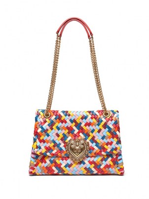 DOLCE & GABBANA Devotion woven-leather shoulder bag / multicoloured designer handbags