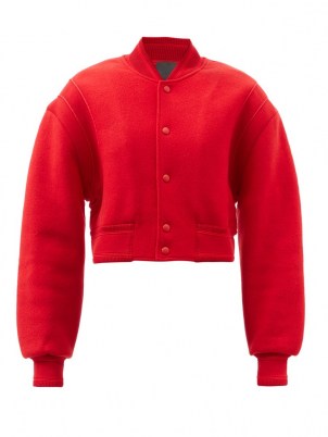 GIVENCHY Logo-jacquard red wool varsity jacket ~ classic preppy style cropped jackets ~ womens outerwear - flipped