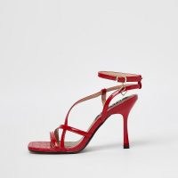 RIVER ISLAND Red snake embossed strappy sandals – multi strap stiletto heels