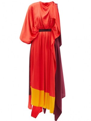 ROKSANDA Yerba asymmetric colour-block silk-satin dress ~ one sleeve colourblock handkerchief hem maxi dresses