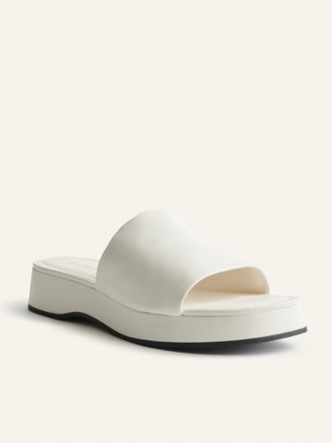 REFORMATION Rue Platform Slide Sandal in White Black / womens leather slider sandals / women’s summer flatforms - flipped