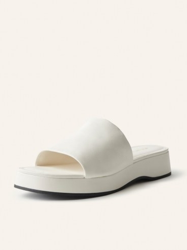 REFORMATION Rue Platform Slide Sandal in White Black / womens leather slider sandals / women’s summer flatforms