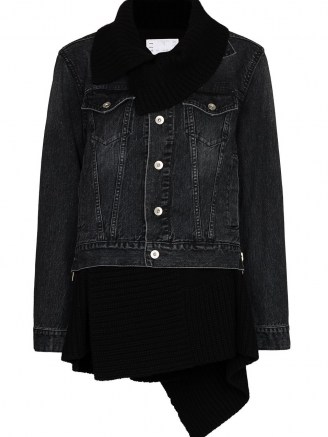 Sacai Hybrid knitted cardigan denim jacket | womens casual designer jackets | shawl collar - flipped