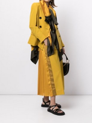 Sacai panelled-pleat midi skirt mustard yellow | chic back pleated skirts