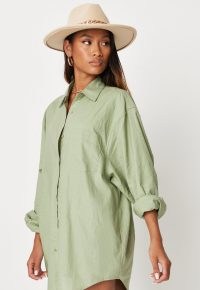 sarah ashcroft x missguided sage co ord linen extreme oversized shirt ~ womens green longline curve hem shirts ~ on trend summer fashion