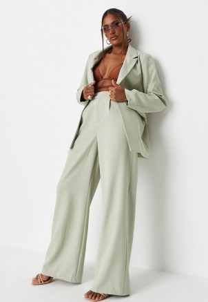 sarah ashcroft x missguided sage co ord tailored masculine trousers ~ womens green high waist trouser
