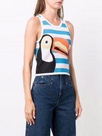 STAUD Playa graphic-print tank top – womens printed knitted tanks – bird prints – sleeveless tops