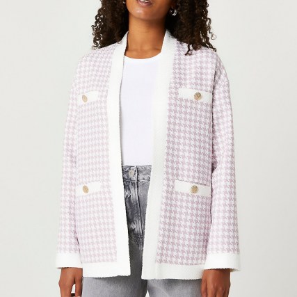 RIVER ISLAND Stone boucle button detail cardigan jacket - flipped