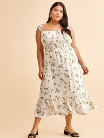 REFORMATION Sunstone Dress Es in Citron / womens feminine plus size summer dresses / fruit print fashion / citrus fruits / lemons - flipped