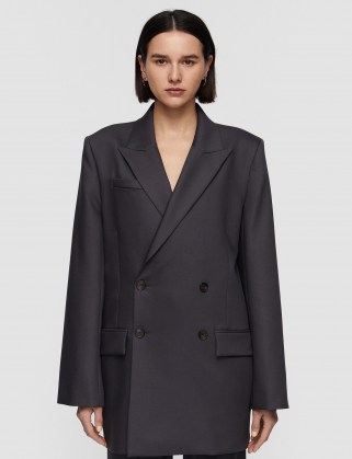 JOSEPH Tailoring Wool Joni Jacket ~ womens luxury longline double breasted jackets - flipped