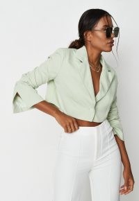 MISSGUIDED tall green cropped tailored blazer ~ womens crop hem blazers ~ women’s on trend jackets ~ split sleeve jacket