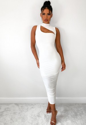 MISSGUIDED tall white slinky high neck cut out midaxi dress ~ glamorous going out dresses ~ on trend evening glamour