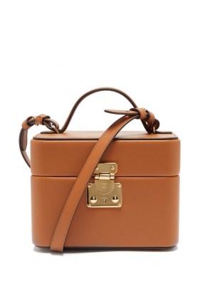 TANNER KROLLE Annabel 18 tan leather box bag ~ light brown boxy shoulder bags ~ chic square top handle handbag ~ womens designer handbags - flipped