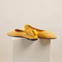 DEAR FRANCES THE SLIP ON MONOGRAM FLATS ~ soft yellow suede ballerinas