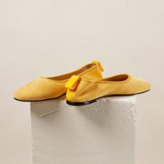 DEAR FRANCES THE SLIP ON MONOGRAM FLATS ~ soft yellow suede ballerinas - flipped