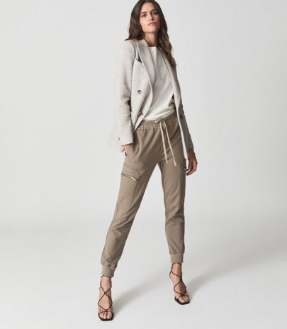 REISS TYLER CASUAL CUFFED CARGO TROUSERS MUSHROOM ~ effortless casual style ~ womens chic pocket detail joggers ~ cuff hem pants - flipped