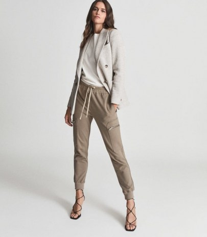 REISS TYLER CASUAL CUFFED CARGO TROUSERS MUSHROOM ~ effortless casual style ~ womens chic pocket detail joggers ~ cuff hem pants