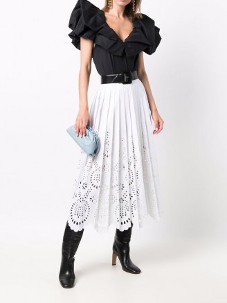 Valentino white eyelet-embroidered pleated skirt ~ lace style skirts