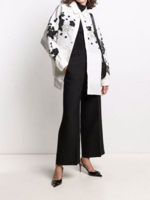 Valentino floral-lace collared jacket ~ womens white and black luxe style jackets - flipped