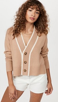 Veronica Beard Trisa Cashmere Cardigan Camel | womens light brown front button cardigans | women’s luxe knitwear | shopbop fashion - flipped