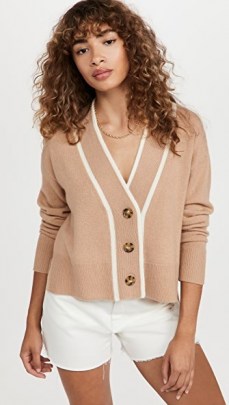 Veronica Beard Trisa Cashmere Cardigan Camel | womens light brown front button cardigans | women’s luxe knitwear | shopbop fashion