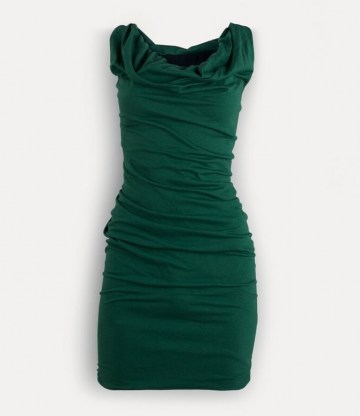 VIVIENNE WESTWOOD GINNIE MINI PENCIL DRESS ~ green fitted gathered detail dresses ~ women designer evening fashion - flipped